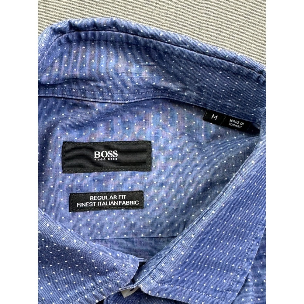 Hugo Boss Men's Blue Micro Dot Regular Fit Italian‎ Fabric Button Down Shirt M